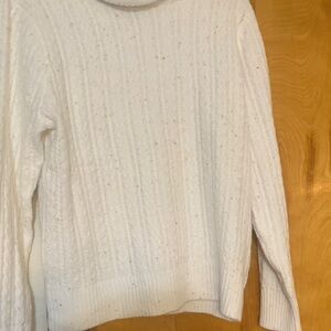 Cozy White Cable Knit Sweater beige flecks thruout